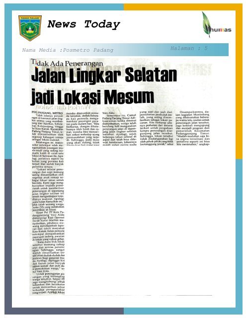 Kliping Berita Padang Panjang Hari Selasa Tanggal 30 Juni 2015