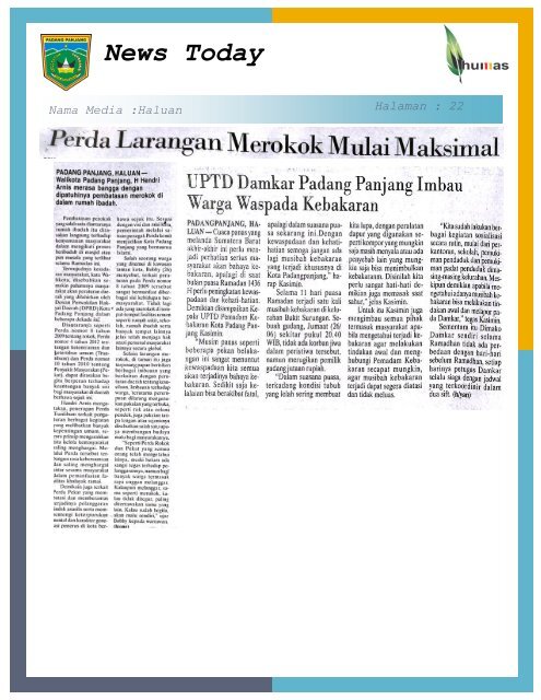 Kliping Berita Padang Panjang Hari Selasa Tanggal 30 Juni 2015