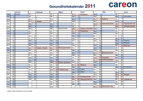 Gesundheitskalender 2011 - careon: GESUNDHEITSAKTE.DE