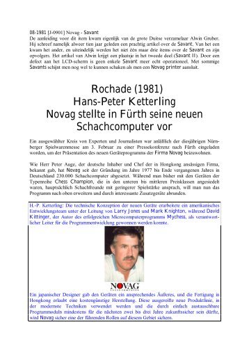 Rochade (1981) Hans-Peter Ketterling Novag stellte in FÃ¼rth seine ...