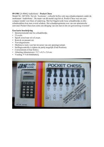 09-1981 [A-0066] AudioSonic - Pocket Chess Model Nr.: 0471036 ...