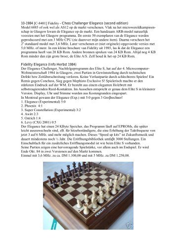 10-1984 [C-8401] Fidelity - Chess Challenger Elegance (second ...