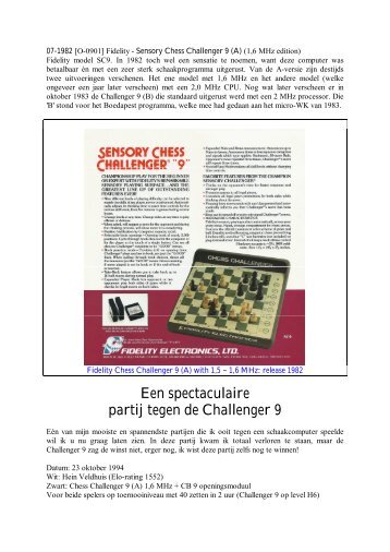 Fidelity - Sensory Chess Challenger 9 - Schaakcomputers en ...