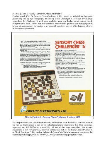 07-1982 [O-0801] Fidelity - Sensory Chess Challenger 6 Fidelity ...