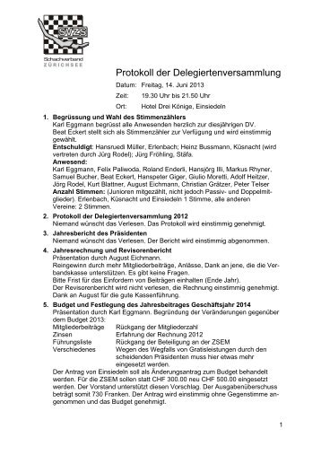 Protokoll der Delegiertenversammlung - SchachVerband ZÃ¼richSee