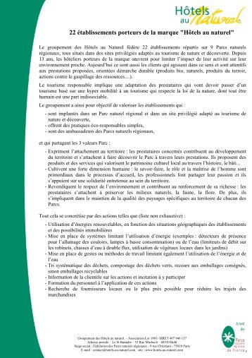 Dossier de presse HÃ´tels au naturel - FÃ©dÃ©ration des parcs naturels ...