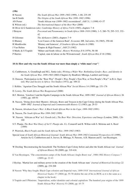 Paper 21 reading list - Faculty of History