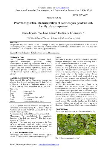 Pharmacognostical standardization of elaeocarpus ganitrus leaf ...