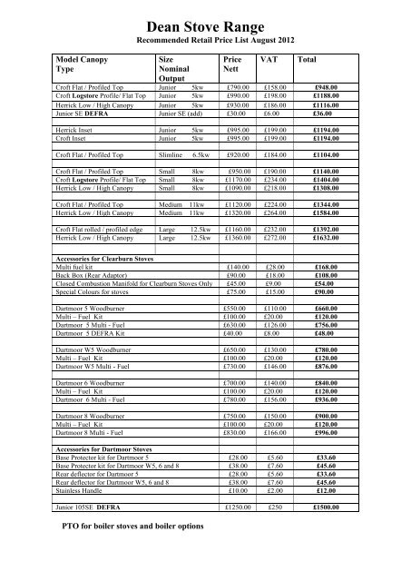 Dean Stoves - Dealer list August 2012-3 - Cambridge Stoves