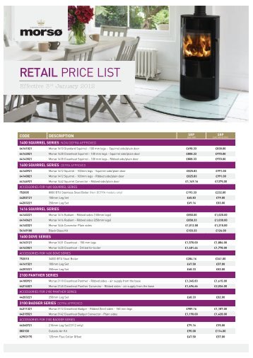 RETAIL PRICE LIST - Cambridge Stoves