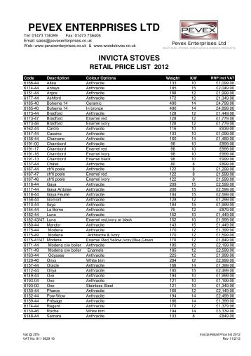 Invicta Stove Retail price list 2012 - Cambridge Stoves