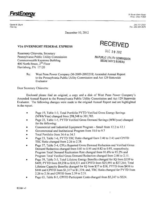 West Penn Power AMENDED Program Year 3 Final Annual Report