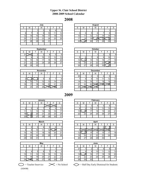 Upper St. Clair School District 2008-2009 School Calendar