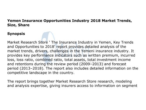 Liechtenstein, Namibia, Bahamas, British Virgin Islands, Yemen Insurance Opportunities Industry 2018 Market Trends, Size, Share