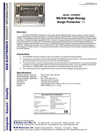 232HESP - Datasheet - RS-232 High Energy Surge ... - Delmation