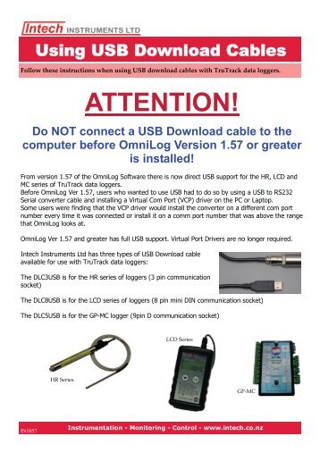 Using USB download cables - Intech Instruments Ltd