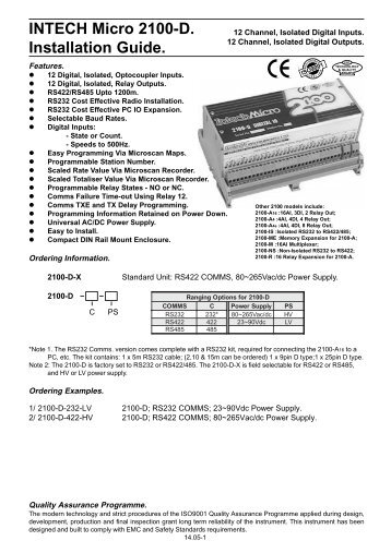 INTECH Micro 2100-D. Installation Guide.