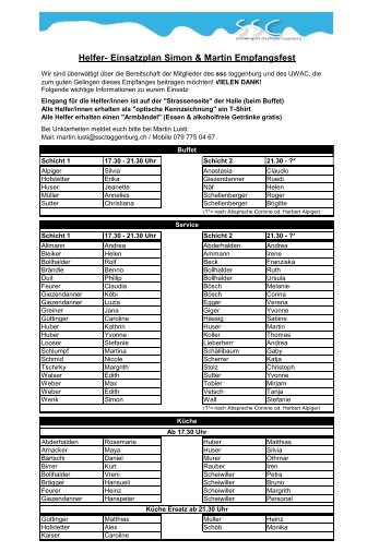 Helfer- Einsatzplan Simon & Martin Empfangsfest