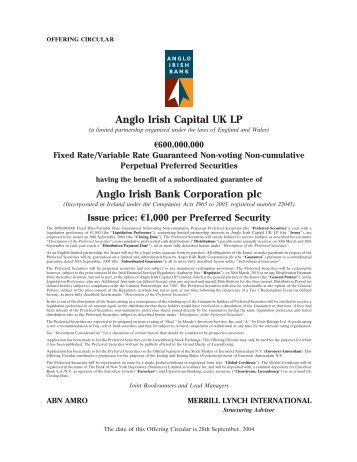 Anglo Irish Capital UK LP Anglo Irish Bank Corporation ... - Banco Best