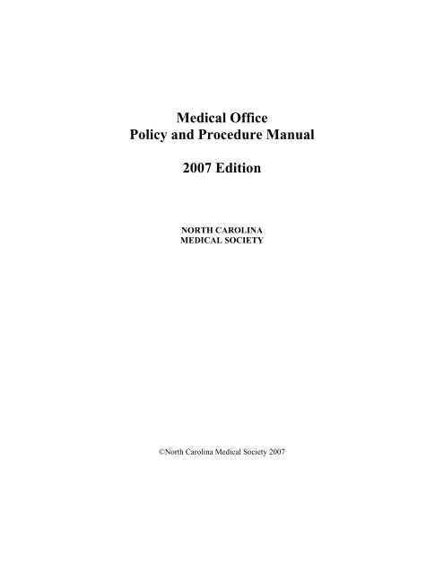 Medical Office Policy And Procedure Manual 2007 Edition