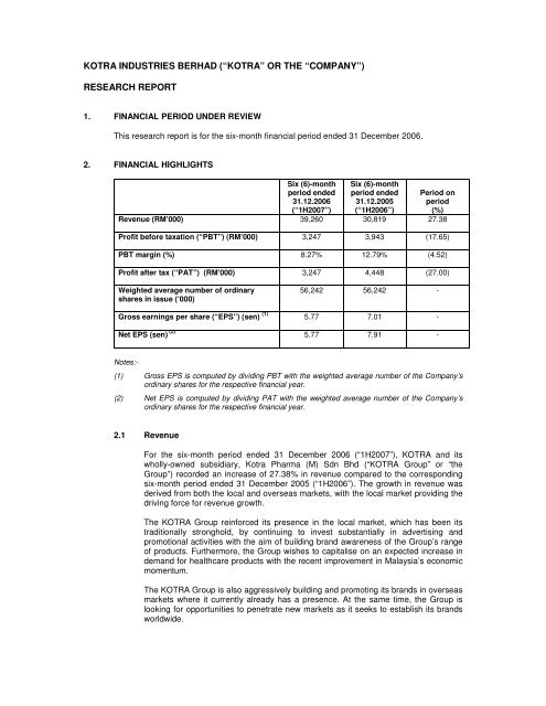 Kotra Research Report 1h2007 Pdf Kotra Pharma