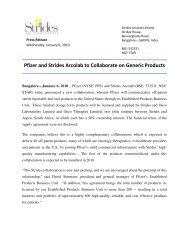 Pfizer and Strides Arcolab to Collaborate on Generic Products