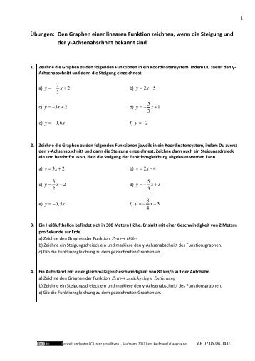 Ãbungen: Den Graphen einer linearen Funktion zeichnen ... - dianoia