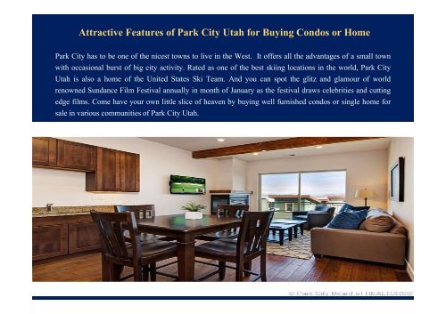 Attractive Features of Park City Utah for Buying Condos or Home