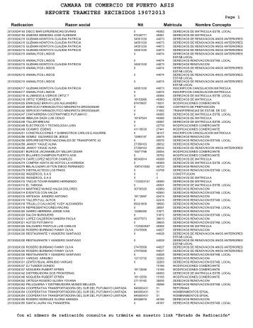 camara de comercio de reporte tramites recibidos 19072013 puerto ...