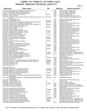 camara de comercio de reporte tramites recibidos 28062013 puerto ...