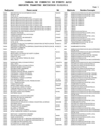 camara de comercio de reporte tramites recibidos 01022011 puerto ...