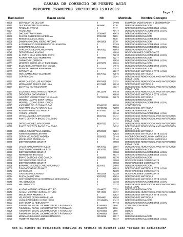 camara de comercio de reporte tramites recibidos 19012012 puerto ...