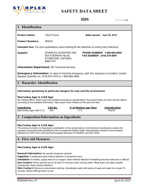 MATERIAL SAFETY DATA SHEET MSDS - Starplex Scientific