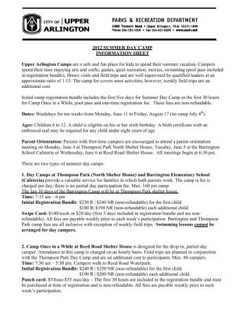 2012 SUMMER DAY CAMP INFORMATION SHEET Upper Arlington ...