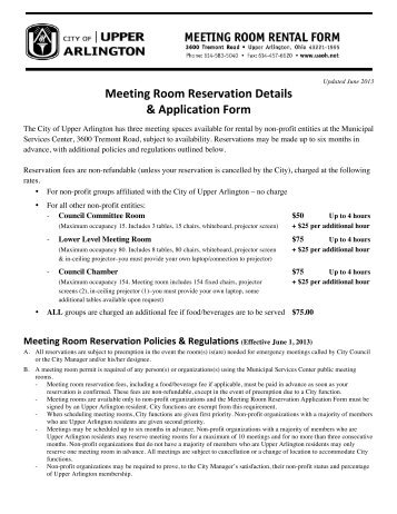 Meeting Room Reservation Details & Application ... - Upper Arlington