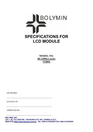 SPECIFICATIONS FOR LCD MODULE