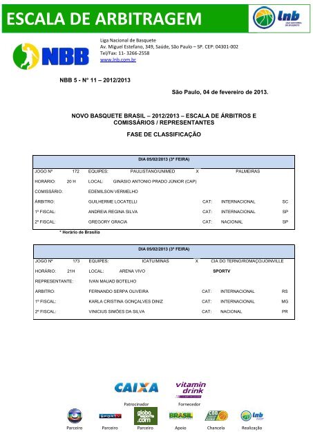 ESCALA DE ARBITRAGEM - NBB