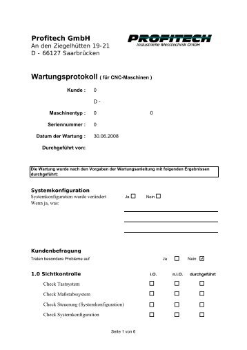 Wartungsprotokoll ( für CNC-Maschinen )