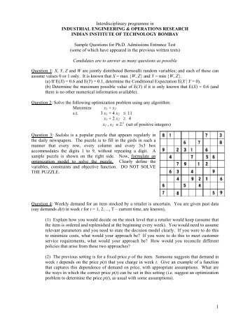 Model question paper - Industrial Engineering and Operations ...