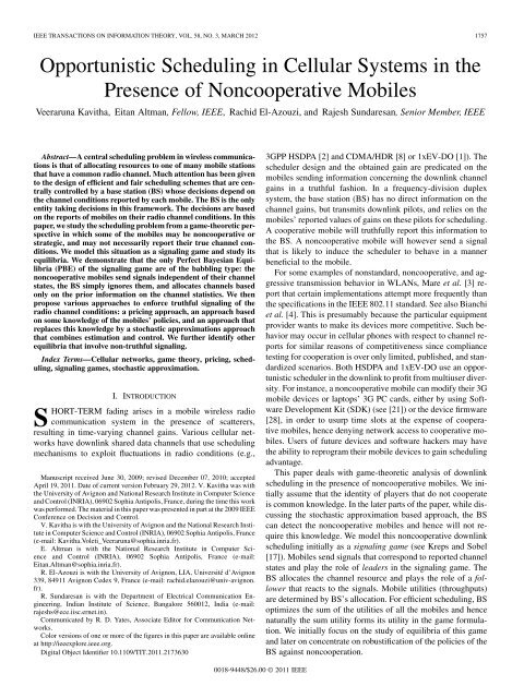 Opportunistic Scheduling in Cellular Systems in the Presence of ...