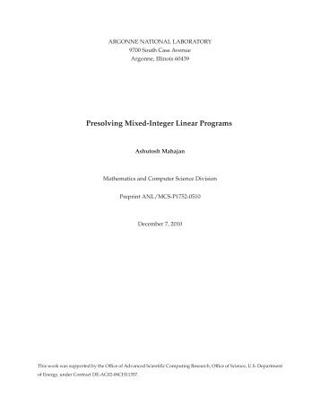 Presolving Mixed-Integer Linear Programs - COR@L