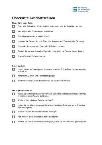 Checkliste GeschÃ¤ftsreisen - Experto.de