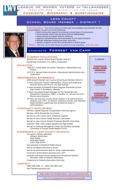 Candidate: Forrest Van Camp - Overview - All Candidates