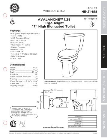 HE-21-818 TOILETS BIDETS / URINALS CAST IRON ... - Gerber