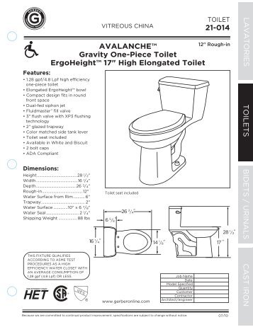 TOILETS BIDETS / URINALS CAST IRON LAVATORIES ... - Gerber