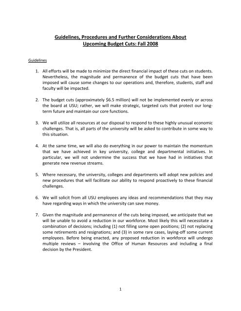 usu budget cut guidelines