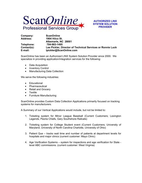 ScanOnline - LINX Data Terminals