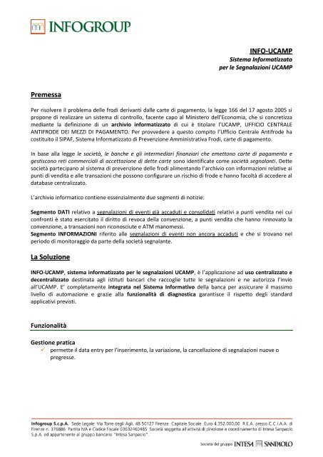 INFO-UCAMP Premessa La Soluzione - Infogroup