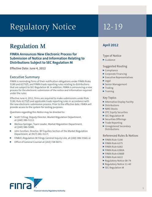 Regulatory Notice 12-19 - FINRA