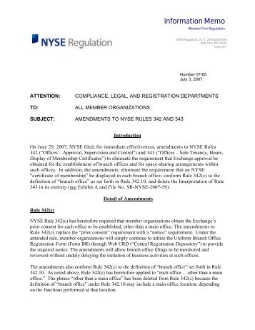 NYSE Information Memo 07-65 - CE Council